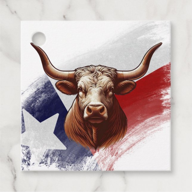 Texas longhorn cow favour tags (Front)