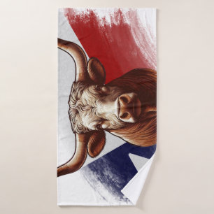 Texas longhorn cow & flag bath towel