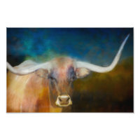 Texas Longhorn cow photography blue and rust