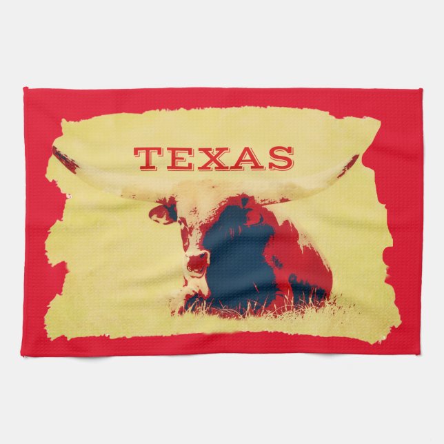 Texas Longhorn Gold et serviette de cuisine rouge (Horizontal)
