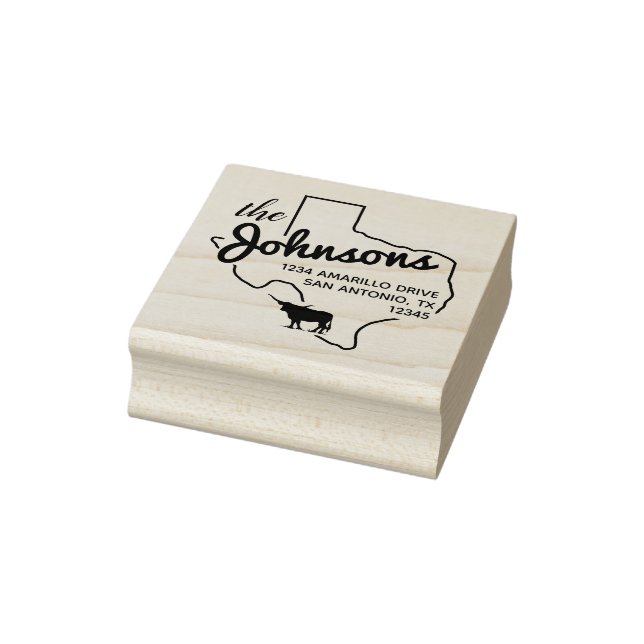 Texas Longhorn Silhouette Family Address Rubber Stamp (Stamp)