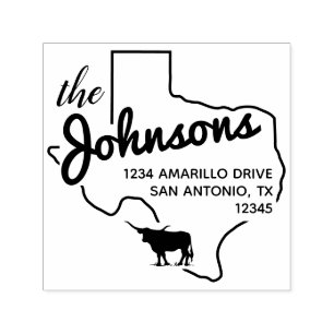 Texas Longhorn Silhouette Family Address Self-inking Stamp