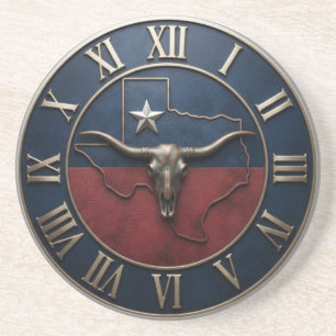 Texas Longhorn Skull Lone Star Flag Coaster
