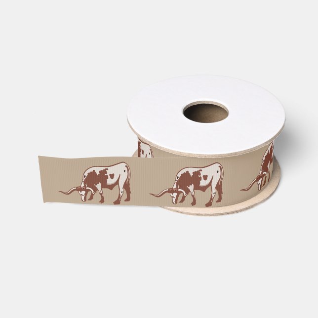 Texas Longhorn Steer 1.5 inch Grosgrain Ribbon (Spool)