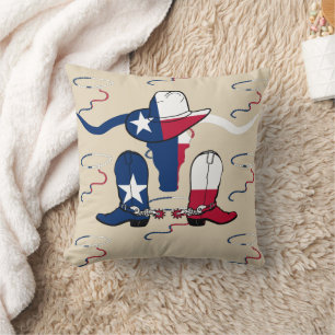 Texas Longhorn Steer Cowboy Hat Boots And Rope Throw Pillow