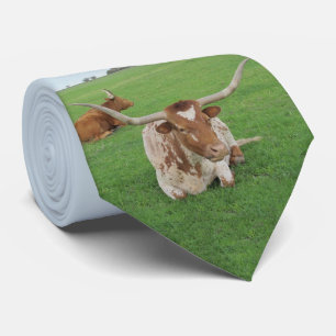 Texas Longhorn Steer In Field Print On Necktie