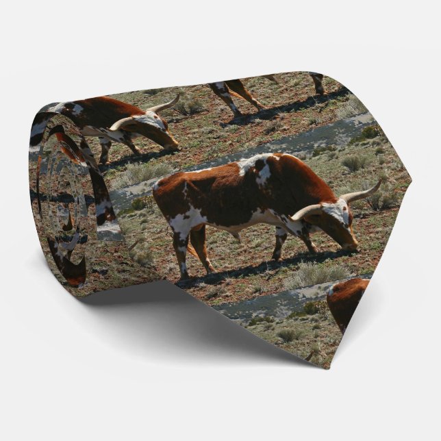 Texas Longhorn Steer  Print On Western Necktie (Rolled)