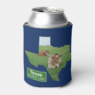 Texas Longhorn Steer State Line Sign Can Cooler
