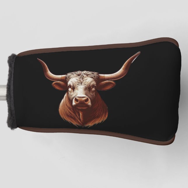 Texas longhorn with black background  golf head cover (Front)