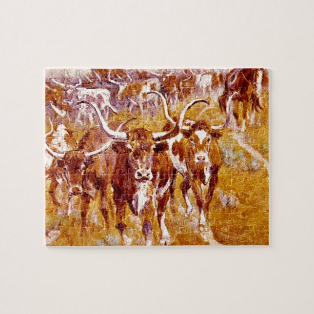 'Texas Longhorns',Olaf C.Seltzer_Great Work of Art Jigsaw Puzzle (Horizontal)