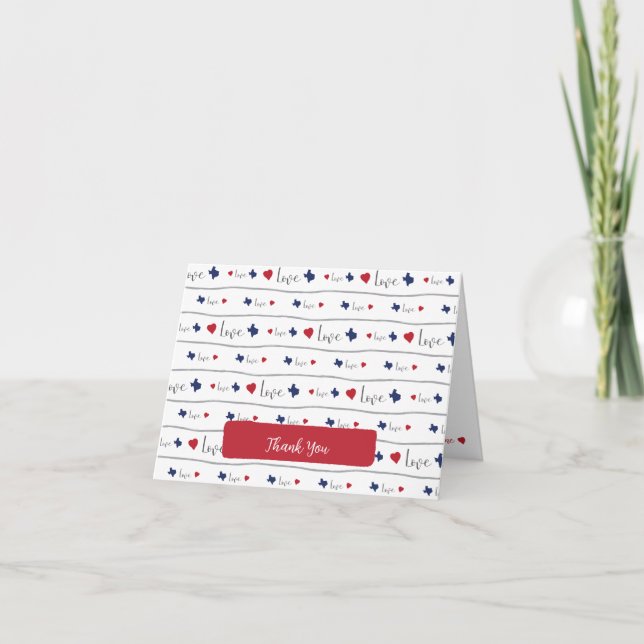 Texas Love and Hearts Pattern Thank You Card (Front)