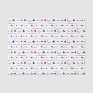 Texas Love and Hearts Pattern Tissue Paper