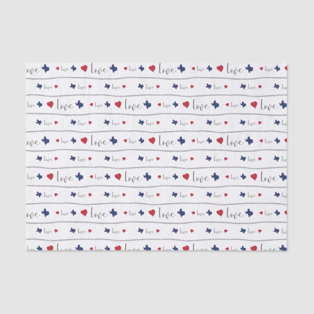 Texas Love and Hearts Pattern Tissue Paper (Front)