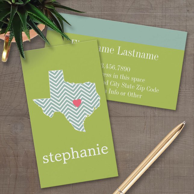 Texas Love with Custom Heart and Family Name Business Card (Custom Business Card Template)
