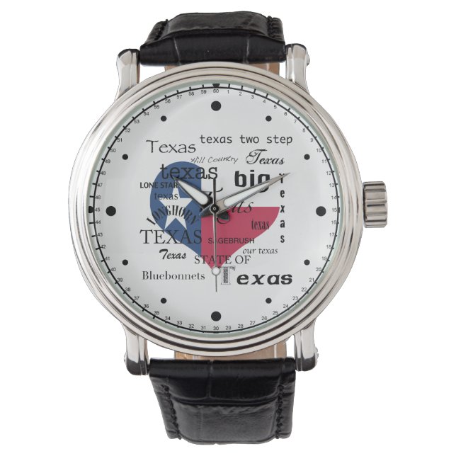 Texas Love-Word cloud+Heart Shaped Flag Watch (Front)