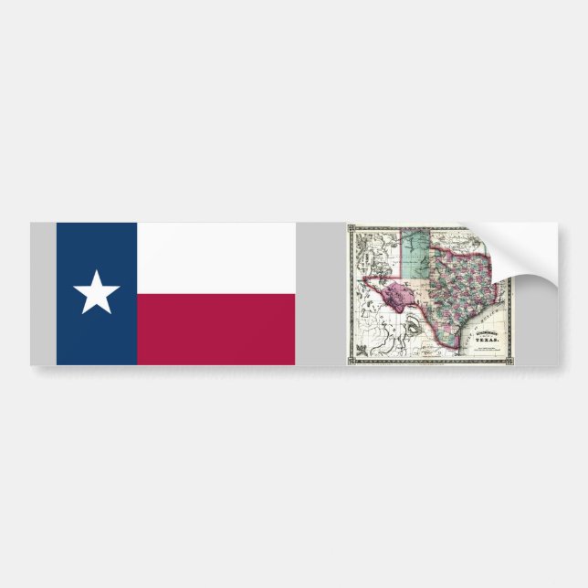 Texas Map and State Flag Bumper Sticker (Front)