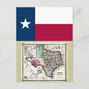 Texas Map and State Flag Postcard