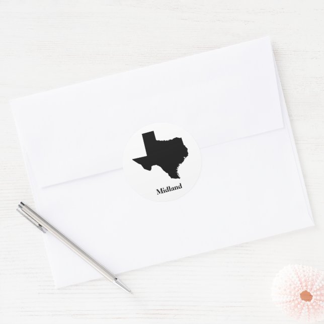 Texas Map - Black and White Modern Midland Map Classic Round Sticker (Envelope)
