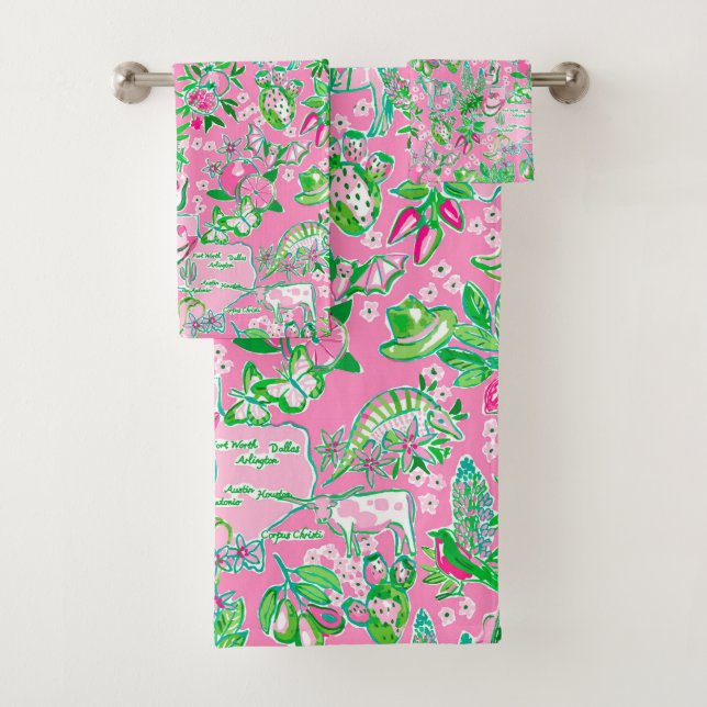 Texas Map Pink & Green Preppy Motif (En situation)