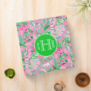 Texas Map Pink & Green Preppy Pattern Monogrammed Binder