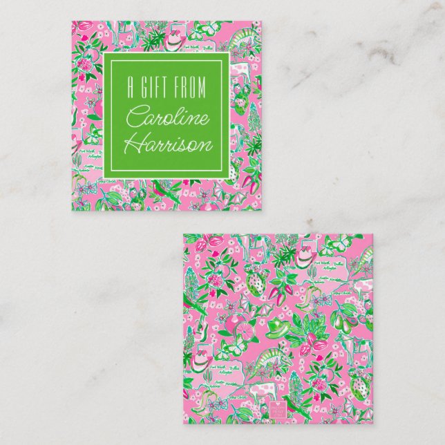 Texas Map Pink & Green Preppy Pattern Personalized Card (Front/Back)