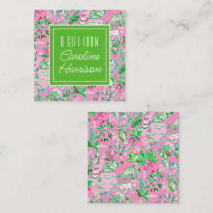 Texas Map Pink & Green Preppy Pattern Personalized Card