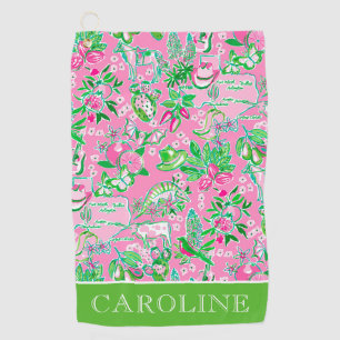 Texas Map Pink & Green Preppy Pattern Personalized Golf Towel