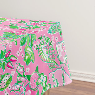 Texas Map Pink & Green Preppy Pattern Tablecloth