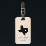 Texas Map Wedding Luggage Tag, Custom Gift Luggage Tag<br><div class="desc">These state luggage tags make the perfect wedding gift tags or welcome bag tags. Tie it to your gift instead of a typical paper gift tag, and they can use it for months and years to come. Tags have a peach apricot watercolor background. To place the heart at the wedding...</div>