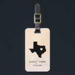 Texas Map Wedding Luggage Tag, Custom Gift Luggage Tag<br><div class="desc">These state luggage tags make the perfect wedding gift tags or welcome bag tags. Tie it to your gift instead of a typical paper gift tag, and they can use it for months and years to come. Tags have a peach apricot watercolor background. To place the heart at the wedding...</div>