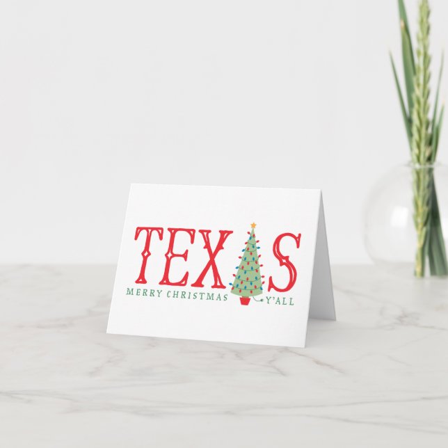 Texas Merry Christmas Tree Greeting Card (Front)