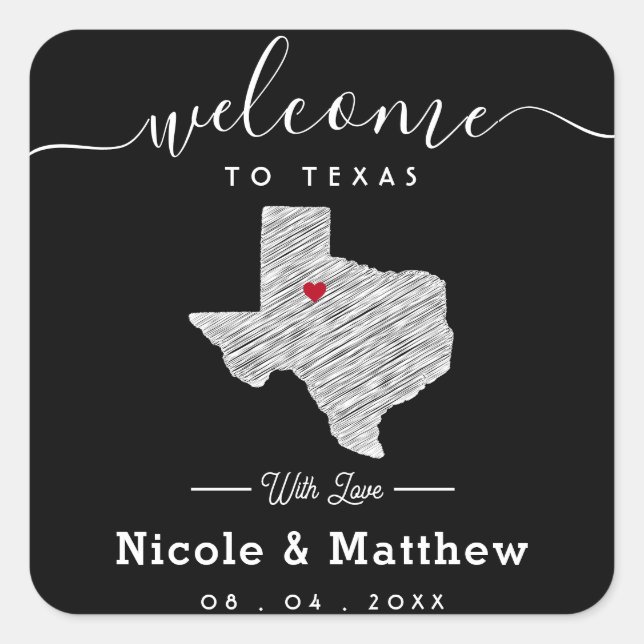 Texas Minimalist Texan Map Wedding Welcome Square Sticker (Front)
