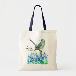 Texas Mockingbird Bluebonnets Tote Bag