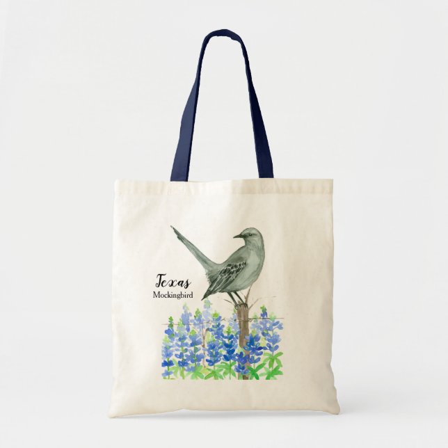 Texas Mockingbird Bluebonnets Tote Bag (Front)