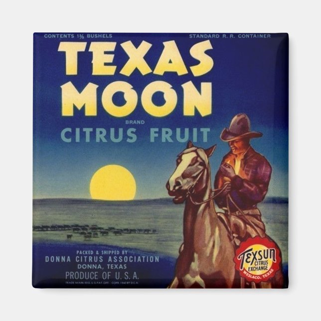 Texas Moon Citrus Fruit Crate Label Magnet (Front)