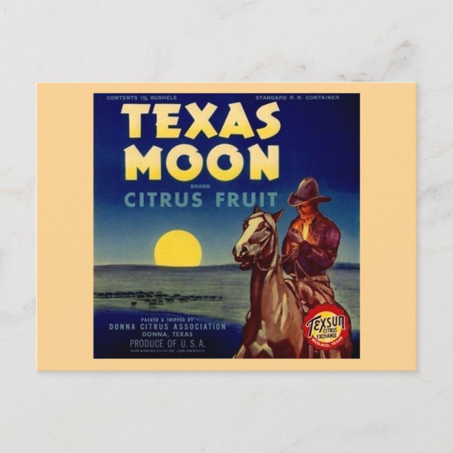 Texas Moon Citrus Fruit Crate Label Postcard (Front)