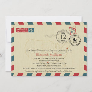 Texas / New Jersey Airmail   Baby Shower Invitation