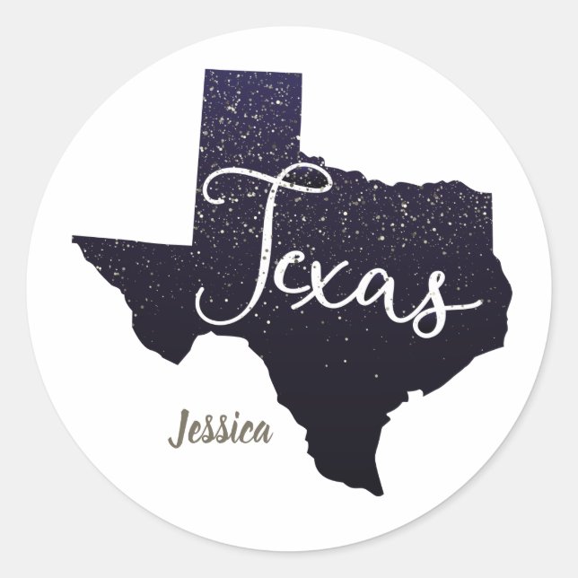 Texas Night Stars State Shape Classic Round Sticker (Front)