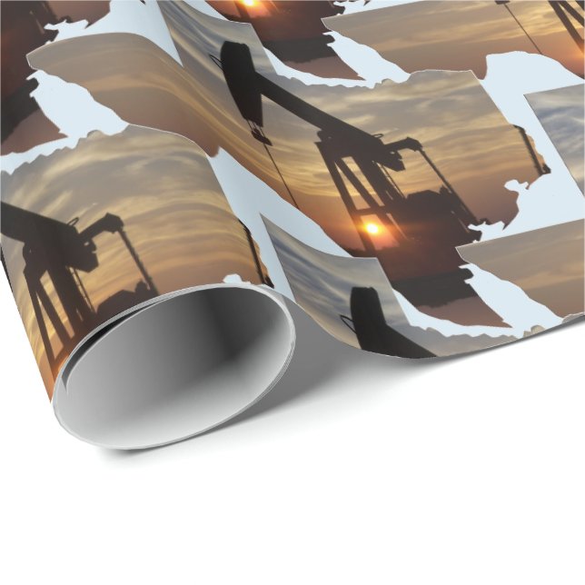Texas Oil Pump Jack At Sunset  Gift Wrapping Paper (Roll Corner)