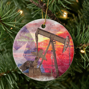 Texas Oil Pumpjack: Lone Star State Heritage Art Ceramic Ornament