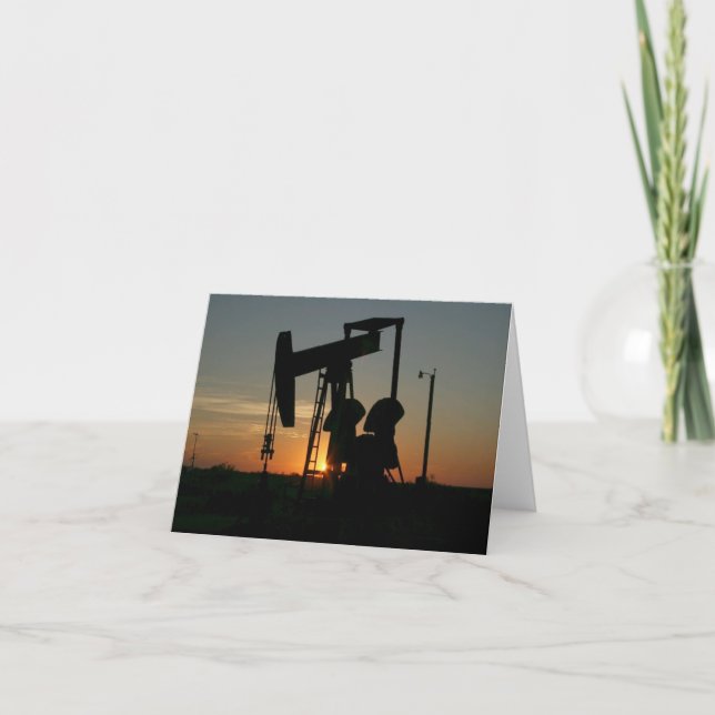 Texas Oil Pumpjack Silhouette at Sunset Card (Front)