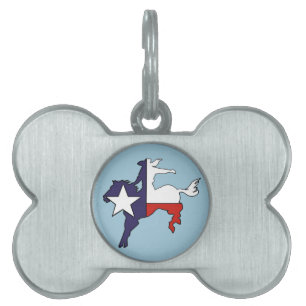 Texas outline bucking horse cowboy flag pet ID tag