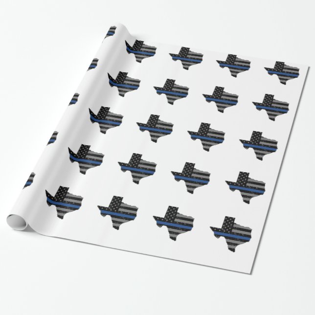 Texas Police Officer Thin Blue Line Wrapping Paper (Unrolled)