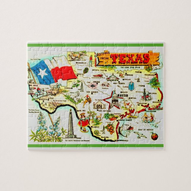 Texas Postcard 8x10 Map Jigsaw Puzzle (Horizontal)