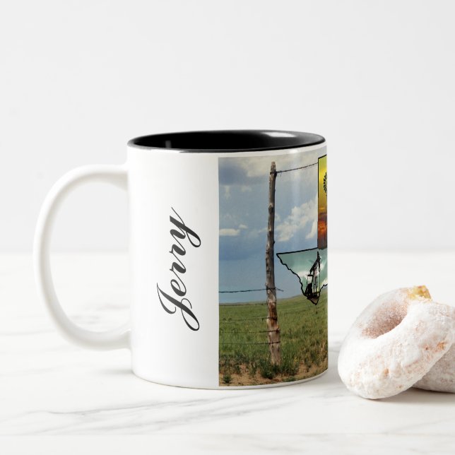 Texas Pride map and state image Personalize Two-Tone Coffee Mug (With Donut)