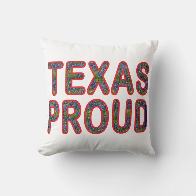Texas Proud Bluebonnet Throw Pillow (Front)