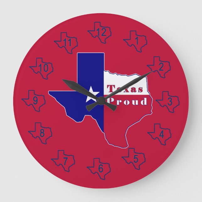 Texas Proud Flag Map Large Clock (Front)