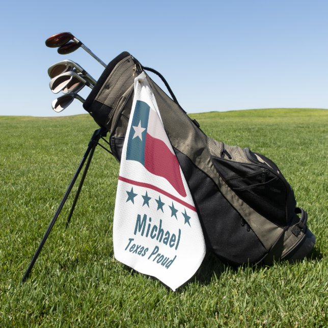 Texas Proud Long Star Flag Name Personalized Golf Towel (Green)