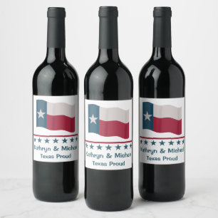 Texas Proud Long Star Flag Name Personalized Wine Label