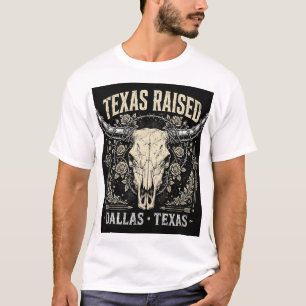 Texas Raised Longhorn Skull Chrome Horns Roses Bar T-Shirt